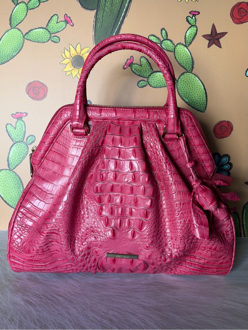 Brahmin Keepsake Collection Audrey Rose Satchel Bag Peony Pink Leather NWT